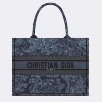 Dior Unisex CD Medium Book Tote Denim Blue Toile De Jouy Embroidery (7)