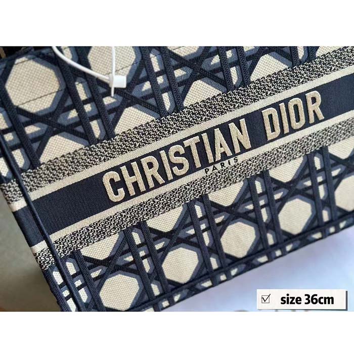 Dior Unisex CD Medium Dior Book Tote Beige Blue Macrocannage Embroidery (12)