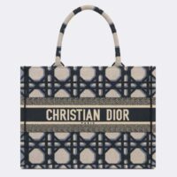 Dior Unisex CD Medium Dior Book Tote Beige Blue Macrocannage Embroidery (2)