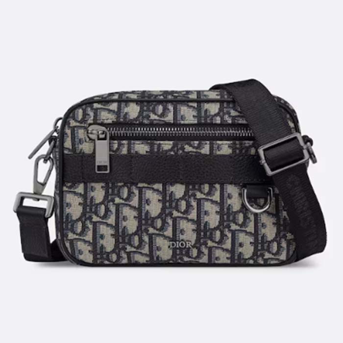 Dior Unisex CD Mini Safari Bag Strap Beige Black Dior Oblique Jacquard