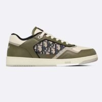 Dior Unisex Shoes CD B27 Low-Top Sneaker Olive Cream Smooth Calfskin Beige Black Oblique Jacquard (7)