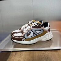 Dior Unisex Shoes CD B30 Sneaker Gray Mesh Brown Orange Beige Technical Fabric (6)