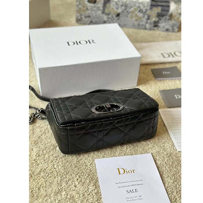 Dior Women CD Dior Caro Macrocannage Mini Bag Black Quilted Macrocannage Calfskin (12)