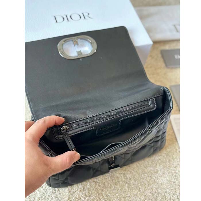 Dior Women CD Dior Caro Macrocannage Mini Bag Black Quilted Macrocannage Calfskin (2)