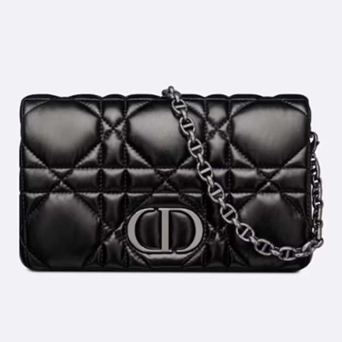 Dior Women CD Dior Caro Macrocannage Mini Bag Black Quilted Macrocannage Calfskin