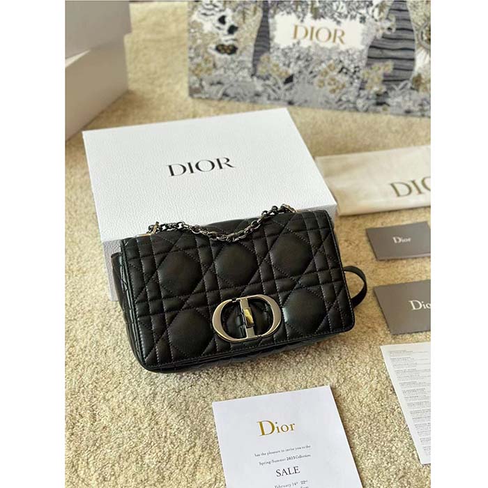 Dior Women CD Dior Caro Macrocannage Mini Bag Black Quilted Macrocannage Calfskin (7)