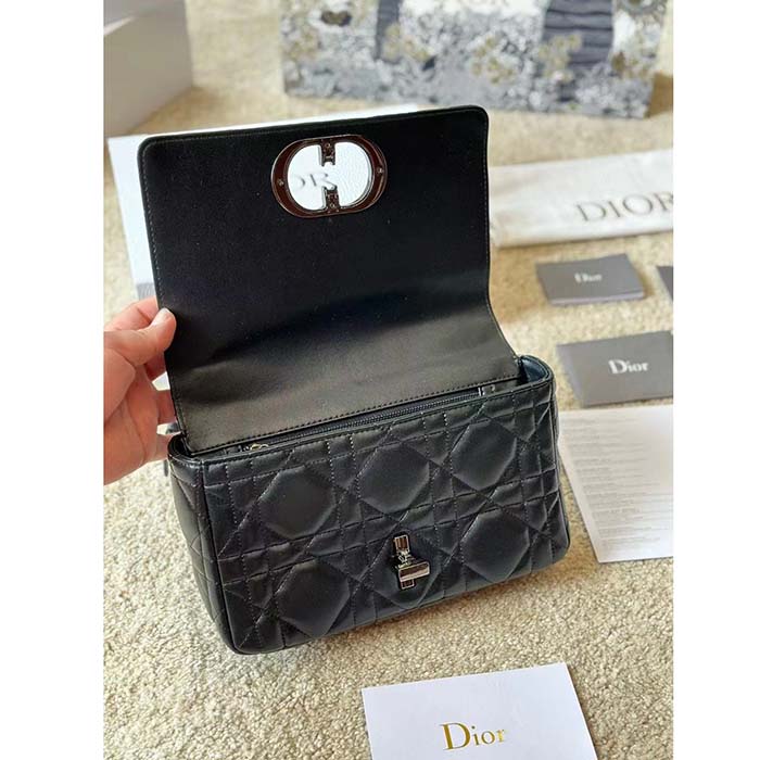 Dior Women CD Dior Caro Macrocannage Mini Bag Black Quilted Macrocannage Calfskin (9)