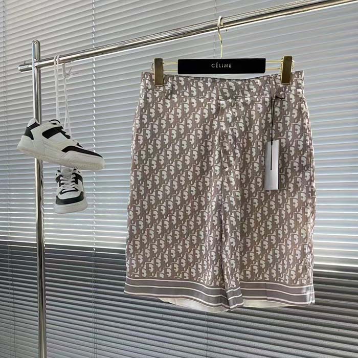 Dior Women CD Dior Oblique Bermuda Shorts Beige Silk Twill (2)