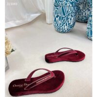 Dior Women CD Diorsea Thong Sandal Scarlet Red Velvet Gold-Tone 3 CM Heel (8)