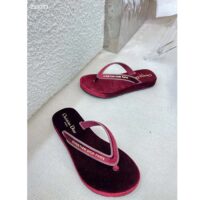 Dior Women CD Diorsea Thong Sandal Scarlet Red Velvet Gold-Tone 3 CM Heel (8)