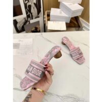 Dior Women CD Dway Heeled Slide Gray Pink Embroidered Cotton Toile De Jouy Reverse (5)