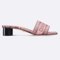 Dior Women CD Dway Heeled Slide Gray Pink Embroidered Cotton Toile De Jouy Reverse (5)