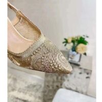 Dior Women CD J’Adior Slingback Pump Transparent Mesh Embroidered Gold-Tone D-Lace Macramé (1)