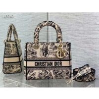 Dior Women CD Medium Lady D-Lite Bag Beige Black Plan De Paris Embroidery (7)