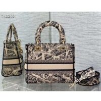 Dior Women CD Medium Lady D-Lite Bag Beige Black Plan De Paris Embroidery (7)