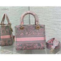 Dior Women CD Medium Lady D-Lite Bag Gray Pink Toile De Jouy Reverse Embroidery (3)