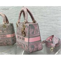 Dior Women CD Medium Lady D-Lite Bag Gray Pink Toile De Jouy Reverse Embroidery (3)