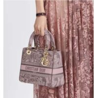 Dior Women CD Medium Lady D-Lite Bag Gray Pink Toile De Jouy Reverse Embroidery (3)