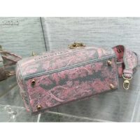 Dior Women CD Medium Lady D-Lite Bag Gray Pink Toile De Jouy Reverse Embroidery (3)