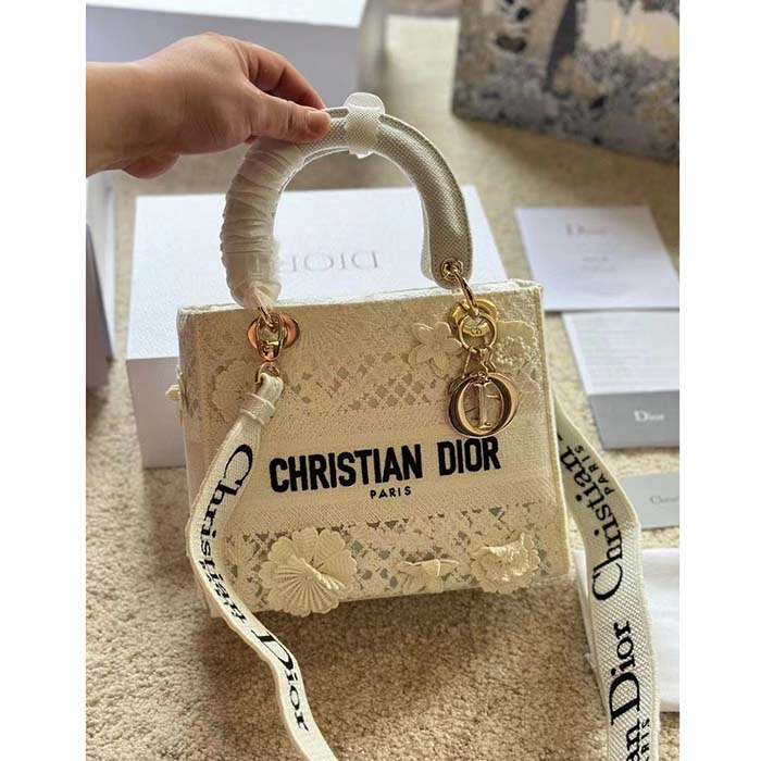 Dior Women CD Medium Lady D-Lite Bag Natural D-Lace Embroidery 3D Macramé Effect (5)