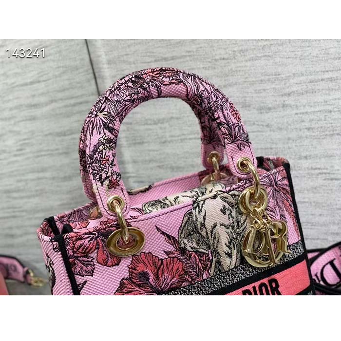 Dior Women CD Medium Lady D-Lite Bag Pink Multicolor Toile De Jouy Voyage Embroidery (2)