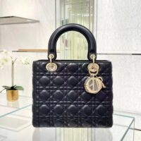 Dior Women CD Medium Lady Dior Bag Black Cannage Lambskin (3)