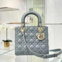 Dior Women CD Medium Lady Dior Bag Gray Stone Cannage Lambskin (4)