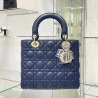 Dior Women CD Medium Lady Dior Bag Royal Blue Cannage Lambskin (7)