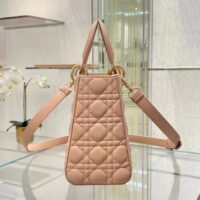 Dior Women CD Medium Lady Dior Bag Sand Pink Cannage Lambskin (3)