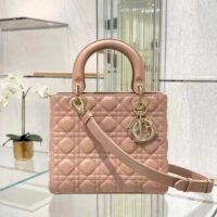 Dior Women CD Medium Lady Dior Bag Sand Pink Cannage Lambskin (3)