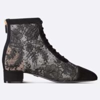 Dior Women CD Naughtily-D Ankle Boot Black Transparent Mesh Suede Embroidered Roses (1)