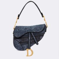 Dior Women CD Saddle Bag Denim Blue Albero Della Vita Embroidery (3)