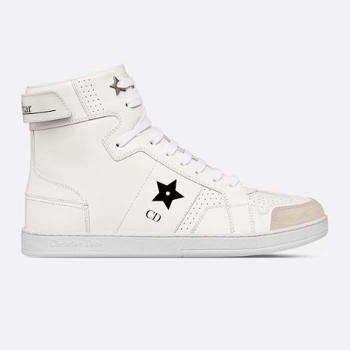 Dior Women CD Shoes Dior Star High-Top Sneaker White Calfskin Suede