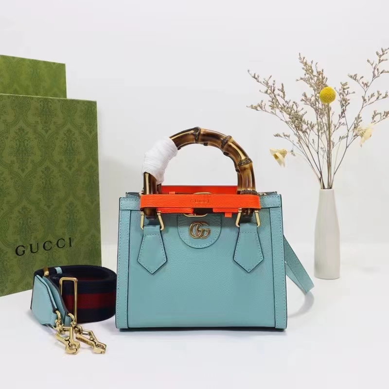 Gucci GG Women Diana Mini Tote Bag Light Blue Leather Double G (5)