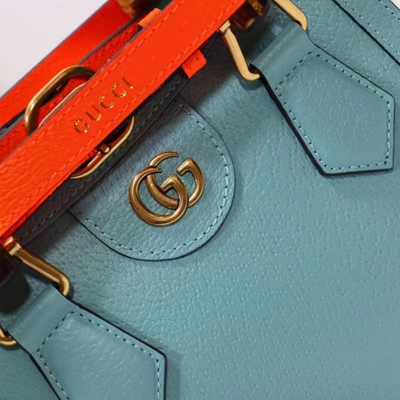 Gucci GG Women Diana Mini Tote Bag Light Blue Leather Double G (7)