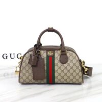 Gucci GG Women Savoy Medium Bowling Bag Beige Ebony GG Supreme Canvas Double G (6)