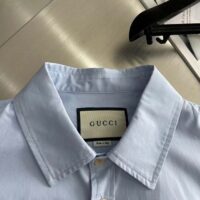 Gucci Men Cotton Poplin Embroidery Light Blue Piece Dyed Point Collar Detachable Sleeves (7)