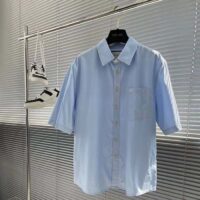 Gucci Men Cotton Poplin Embroidery Light Blue Piece Dyed Point Collar Detachable Sleeves (7)