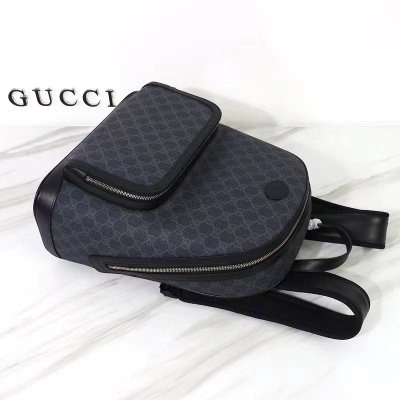 Gucci Unisex Backpack Interlocking G Black GG Supreme Canvas Leather Top Handle (10)