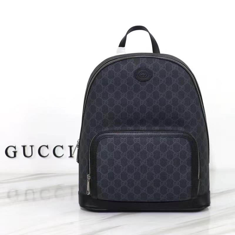 Gucci Unisex Backpack Interlocking G Black GG Supreme Canvas Leather Top Handle (7)