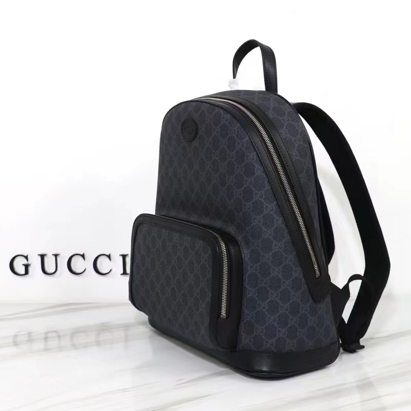 Gucci Unisex Backpack Interlocking G Black GG Supreme Canvas Leather Top Handle (9)