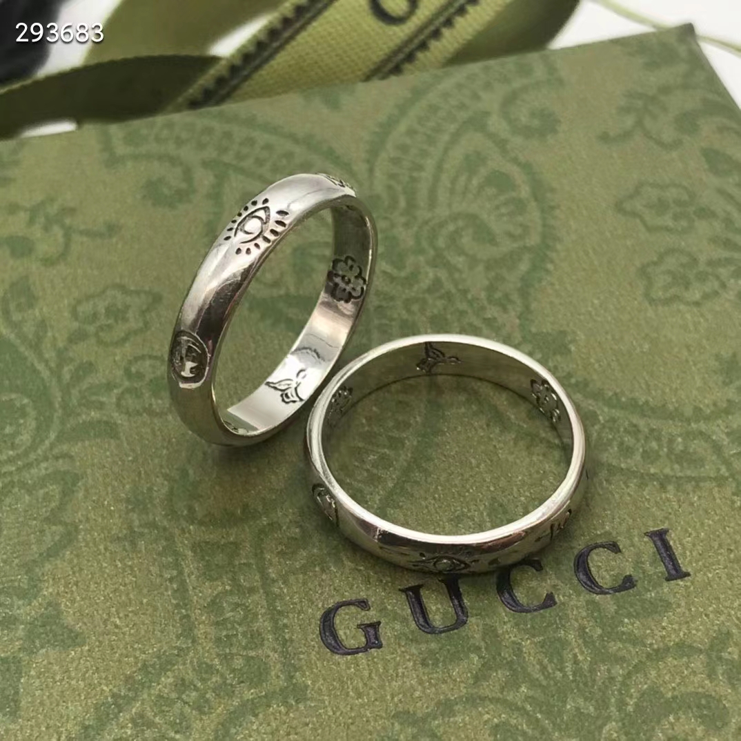 Gucci Unisex Blind For Love Ring Silver Eye Hearts Birds Flowers Interlocking G 925 Sterling Silver (5)
