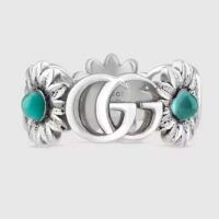 Gucci Unisex Double G Mother Of Pearl Ring Flowers Resin Blue Topaz Stones 925 Sterling Silver (5)