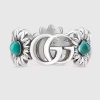 Gucci Unisex Double G Mother Of Pearl Ring Flowers Resin Blue Topaz Stones 925 Sterling Silver (5)
