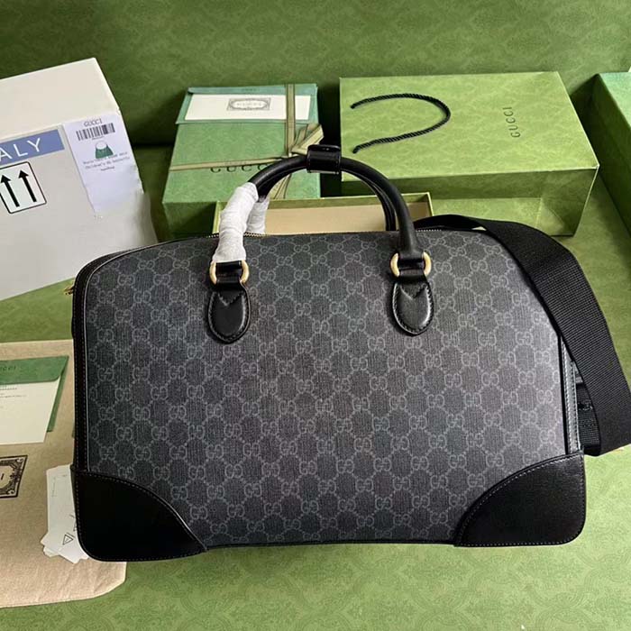 Gucci Unisex Duffle Bag Interlocking G Black GG Supreme Canvas Black Leather (1)