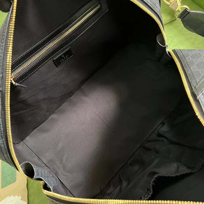 Gucci Unisex Duffle Bag Interlocking G Black GG Supreme Canvas Black Leather (3)
