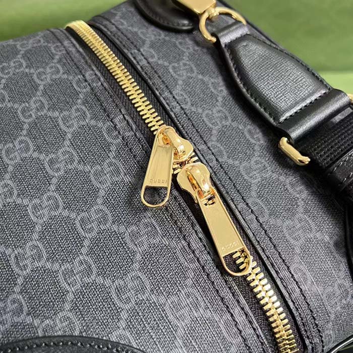 Gucci Unisex Duffle Bag Interlocking G Black GG Supreme Canvas Black Leather (6)