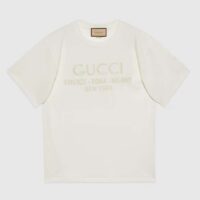 Gucci Unisex GG Cotton Jersey T-Shirt Off White Heavy Cities Embroidery Crewneck Short Sleeves Oversize Fit (11)