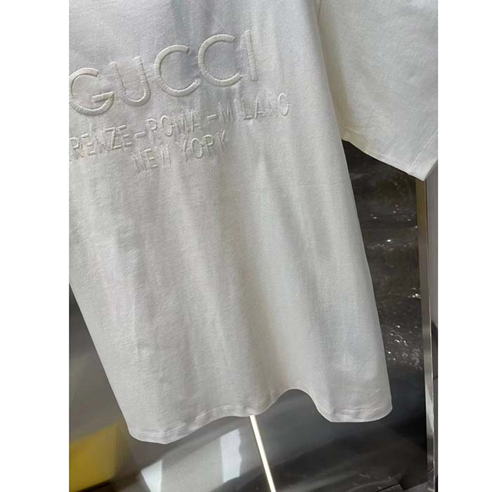 Gucci Unisex GG Cotton Jersey T-Shirt Off White Heavy Cities Embroidery Crewneck Short Sleeves Oversize Fit (13)