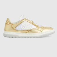 Gucci Unisex GG MAC80 Sneaker Metallic Gold Leather Interlocking G Embroidery Round Toe Rubber Flat (7)